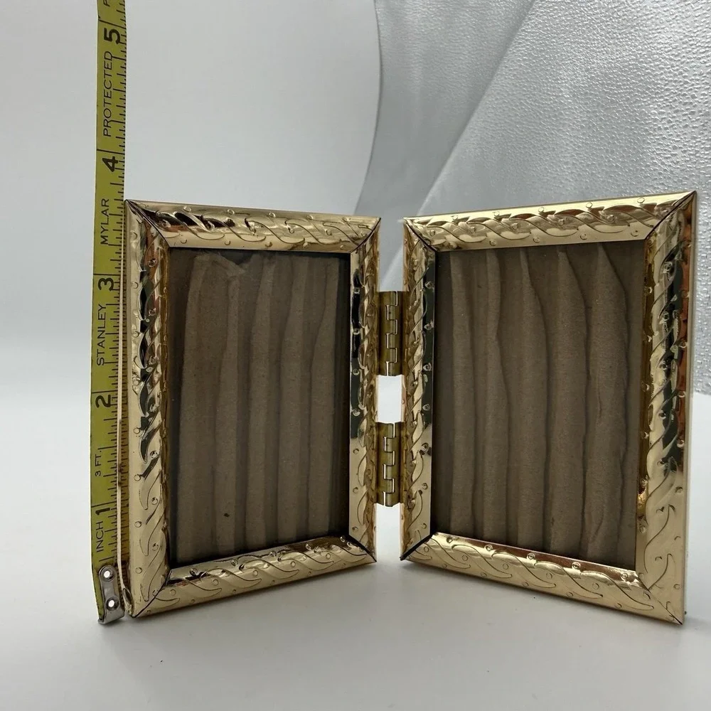Lot 3 Vintage Gold Metal Picture Frame Ornate Bifold Wall Gallery Table Stand